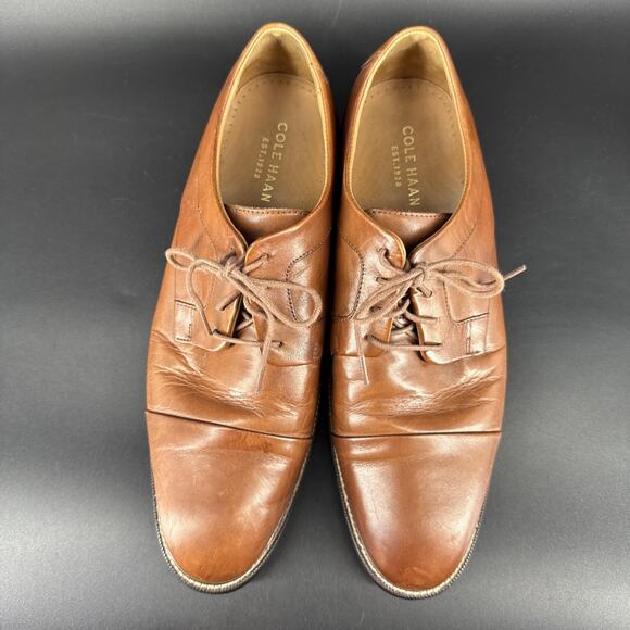 Cole Haan Shoes Men's 9.5 W Brown Leather Warren Cap Toe Derby Lace Up C20153 - Picture 3 of 12